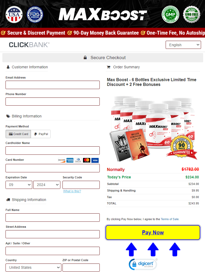 Max Boost Plus order page